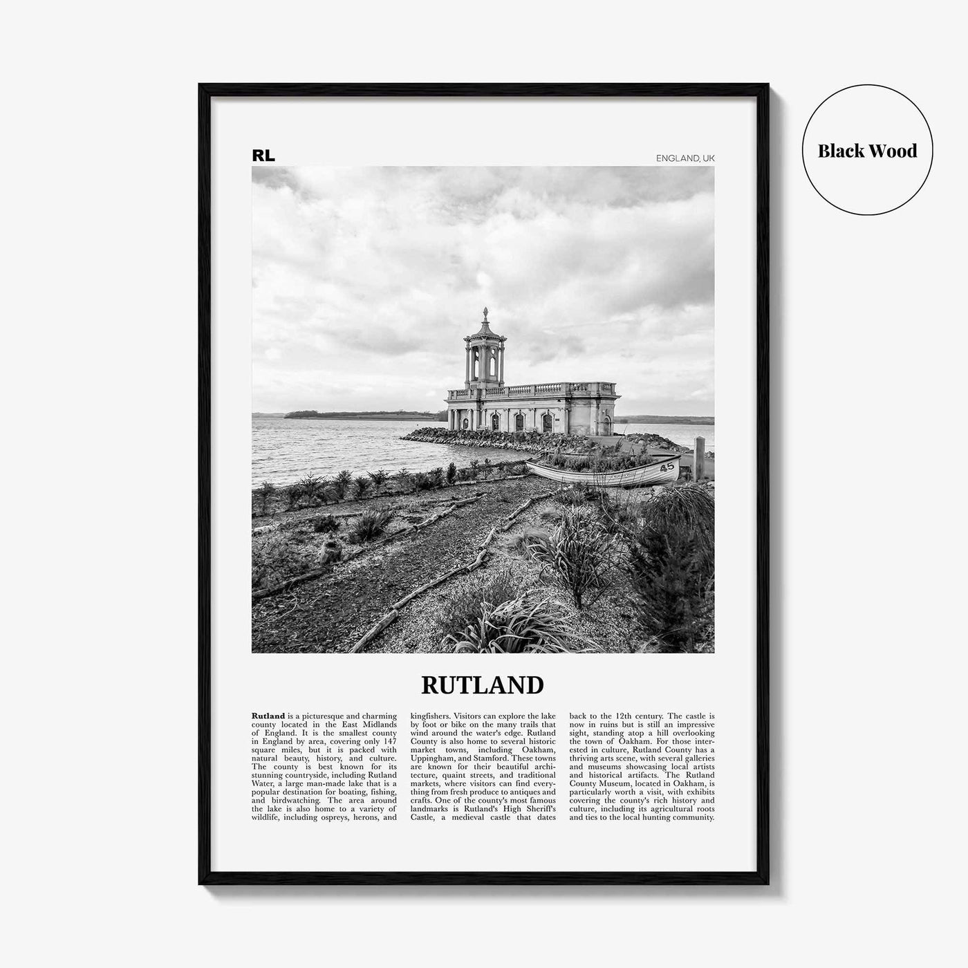 Rutland Print Black and White, Rutland Wall Art, Rutland Poster, Rutland Photo, Rutland Wall Décor, Rutland Map, United States