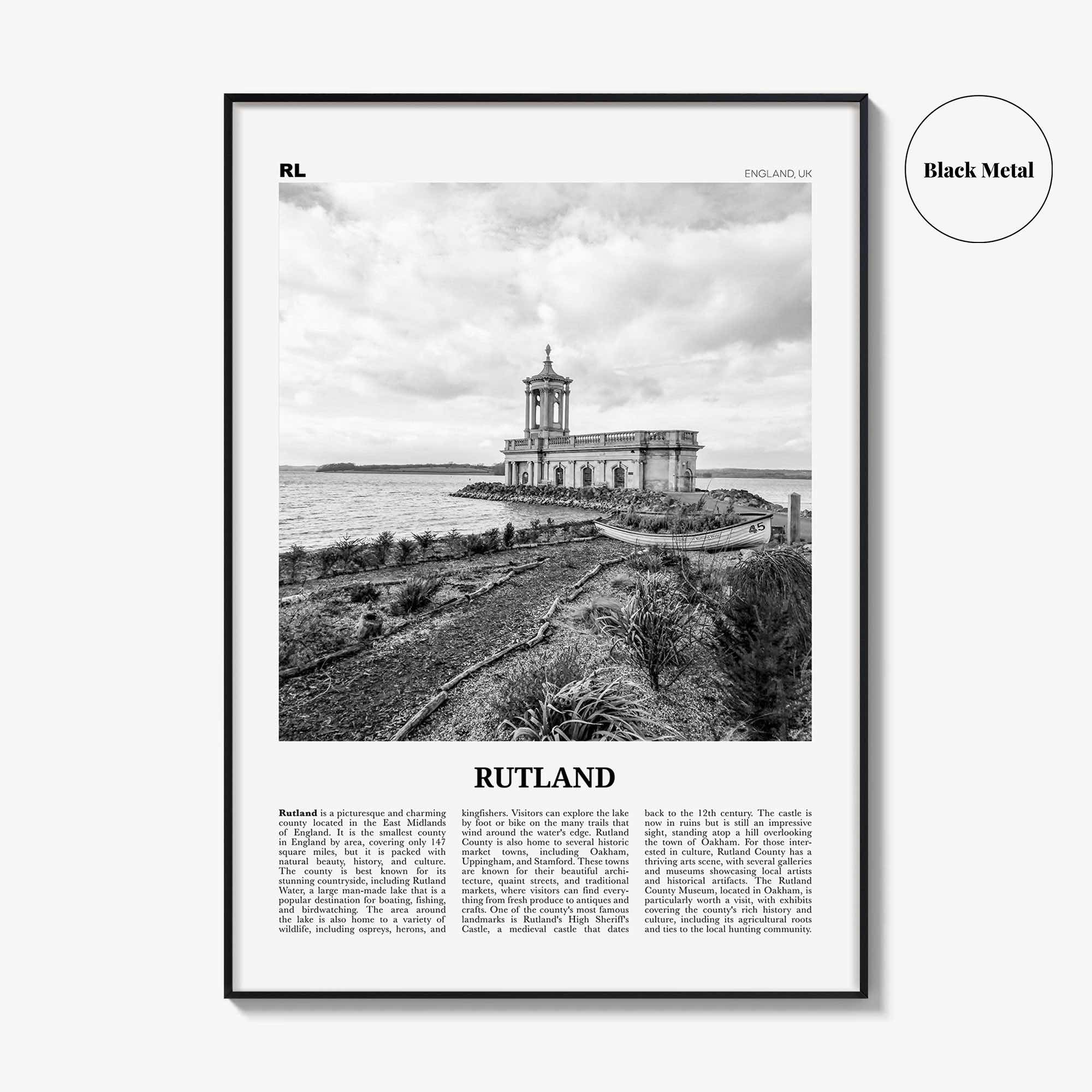 Rutland Print Black and White, Rutland Wall Art, Rutland Poster, Rutland Photo, Rutland Wall Décor, Rutland Map, United States