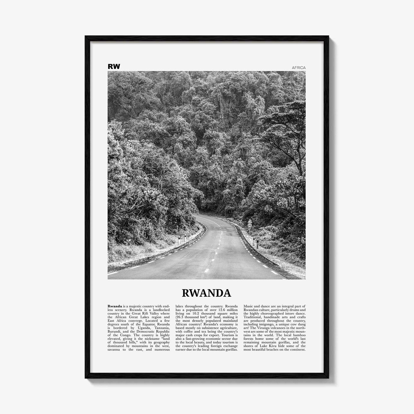 Rwanda Print Black and White, Rwanda Wall Art, Rwanda Poster, Rwanda Photo, Rwanda Wall Decor, Country Art Print, Kigali, Africa