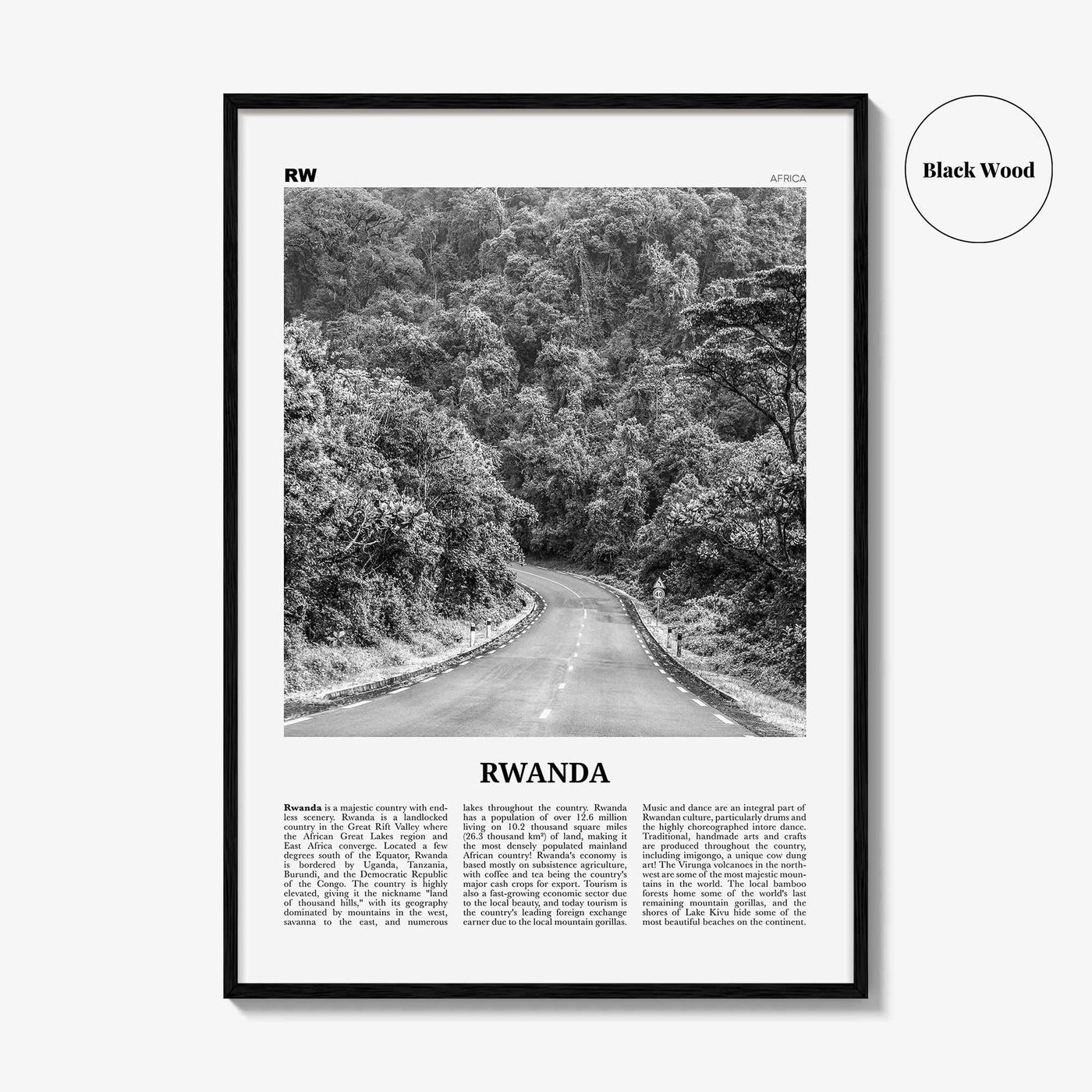 Rwanda Print Black and White, Rwanda Wall Art, Rwanda Poster, Rwanda Photo, Rwanda Wall Decor, Country Art Print, Kigali, Africa