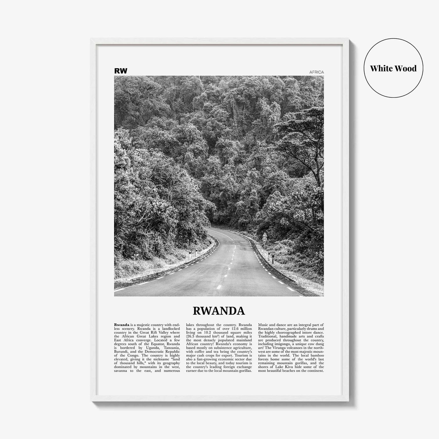 Rwanda Print Black and White, Rwanda Wall Art, Rwanda Poster, Rwanda Photo, Rwanda Wall Decor, Country Art Print, Kigali, Africa