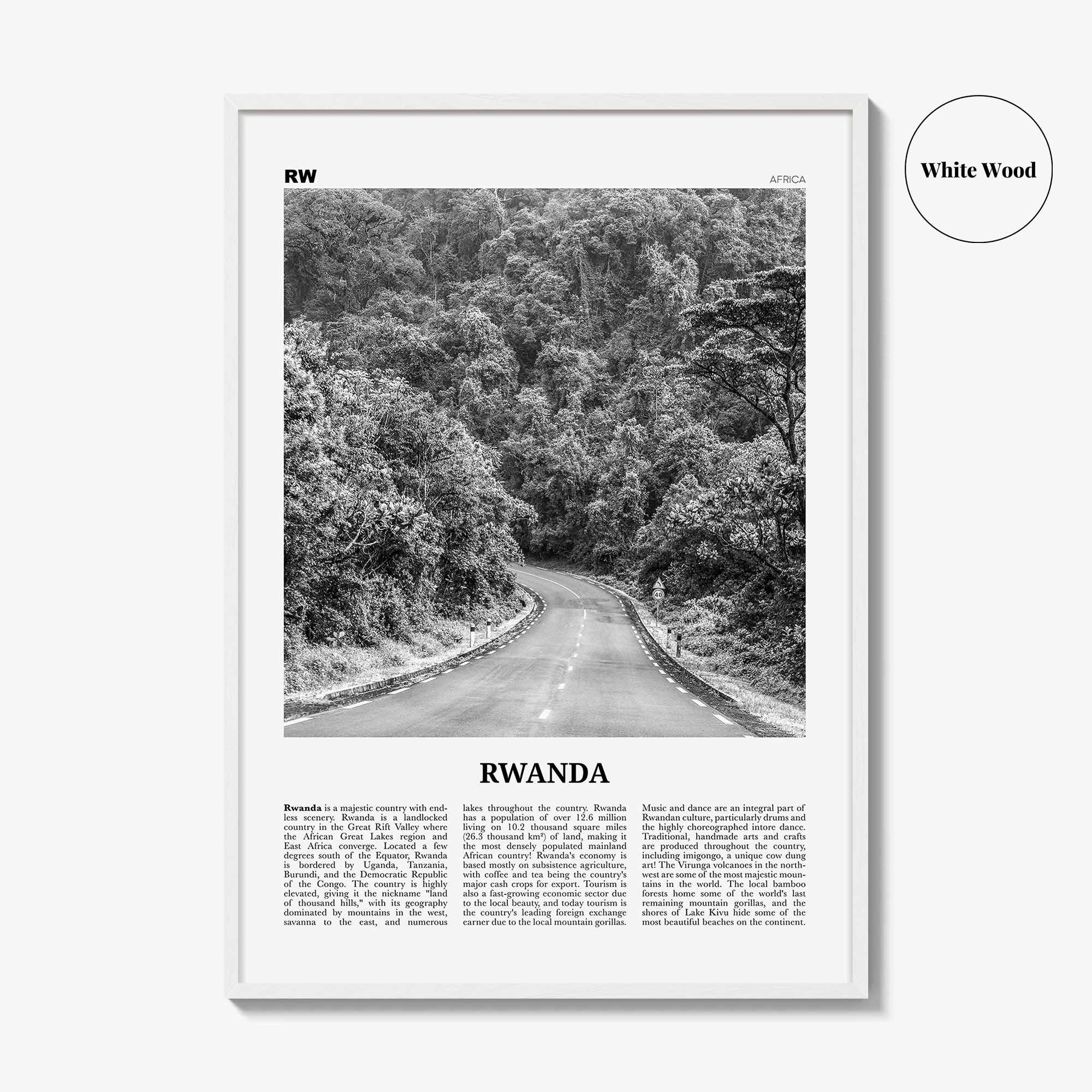 Rwanda Print Black and White, Rwanda Wall Art, Rwanda Poster, Rwanda Photo, Rwanda Wall Decor, Country Art Print, Kigali, Africa