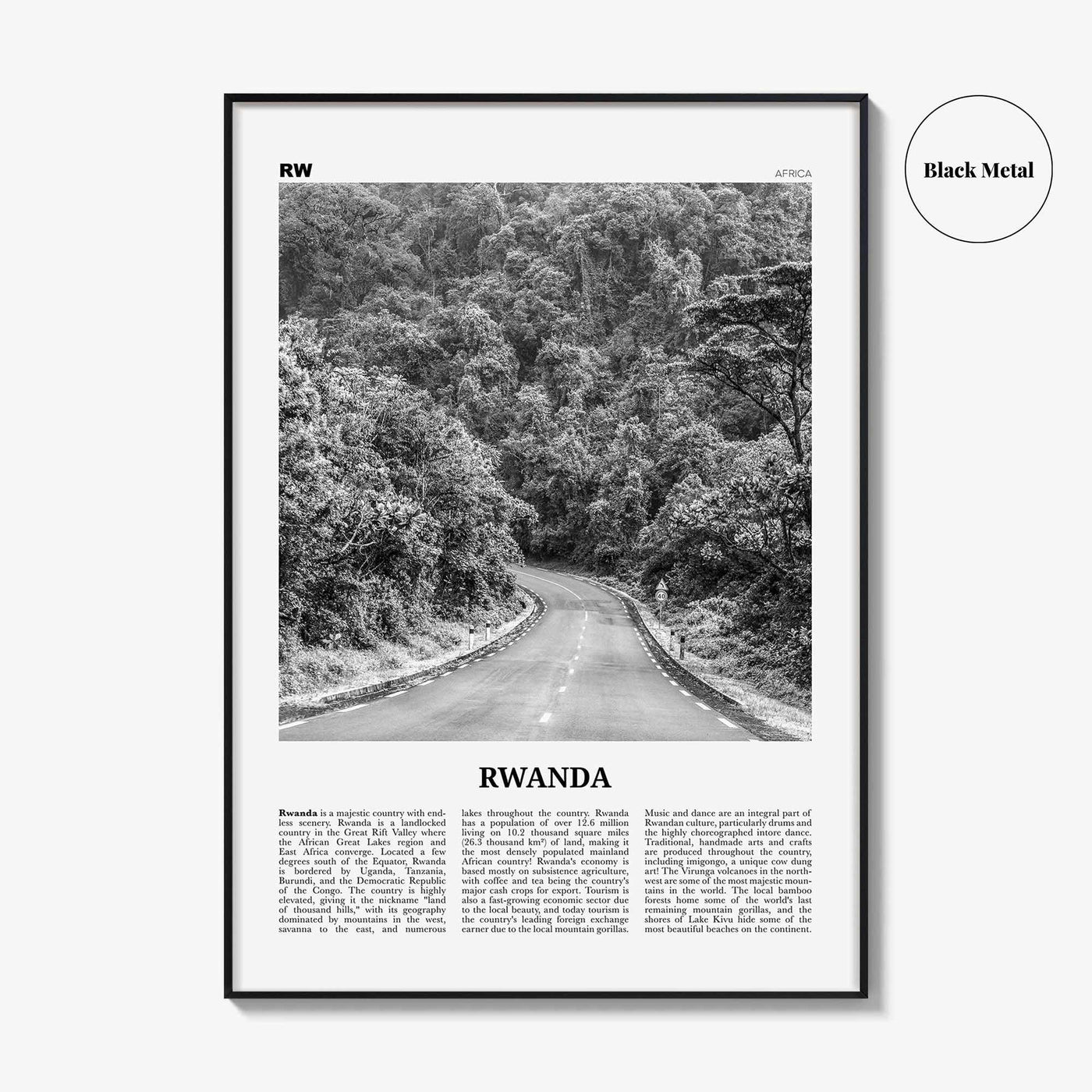 Rwanda Print Black and White, Rwanda Wall Art, Rwanda Poster, Rwanda Photo, Rwanda Wall Decor, Country Art Print, Kigali, Africa