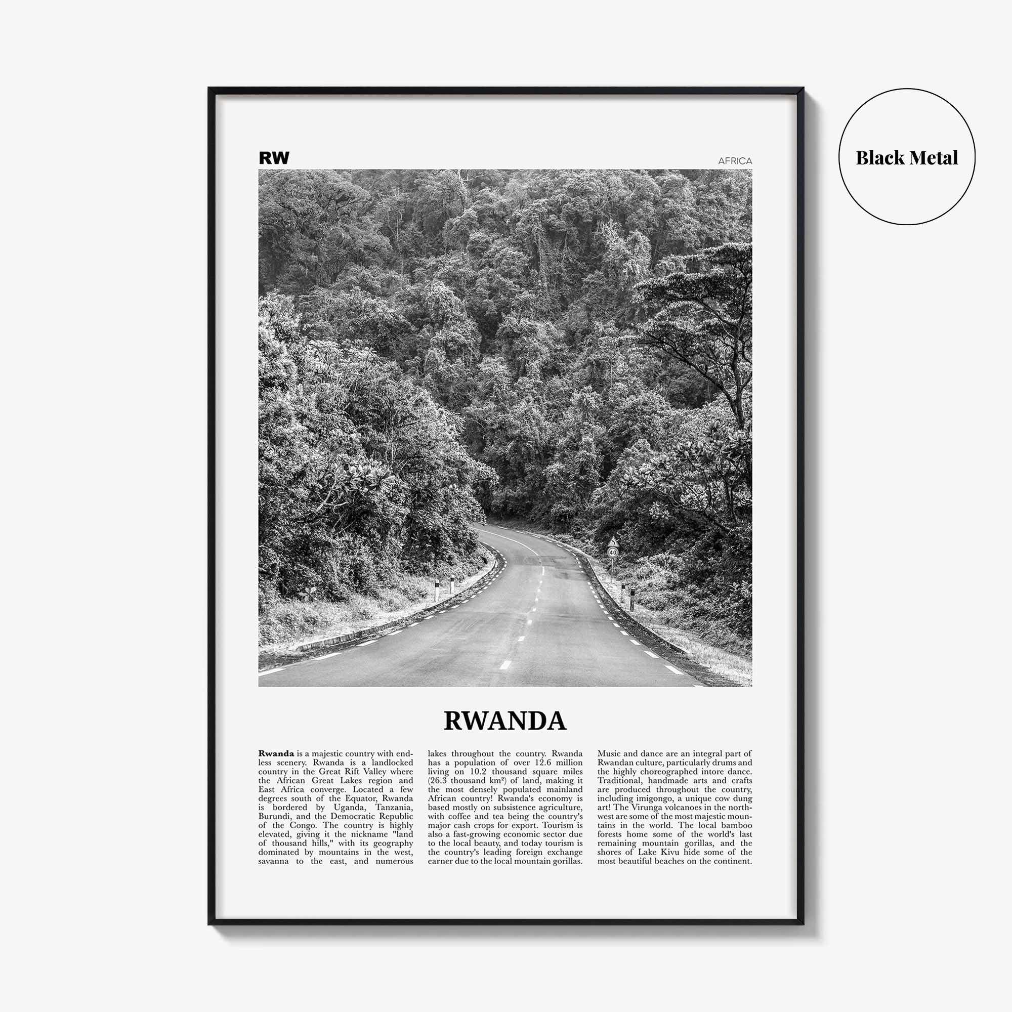 Rwanda Print Black and White, Rwanda Wall Art, Rwanda Poster, Rwanda Photo, Rwanda Wall Decor, Country Art Print, Kigali, Africa