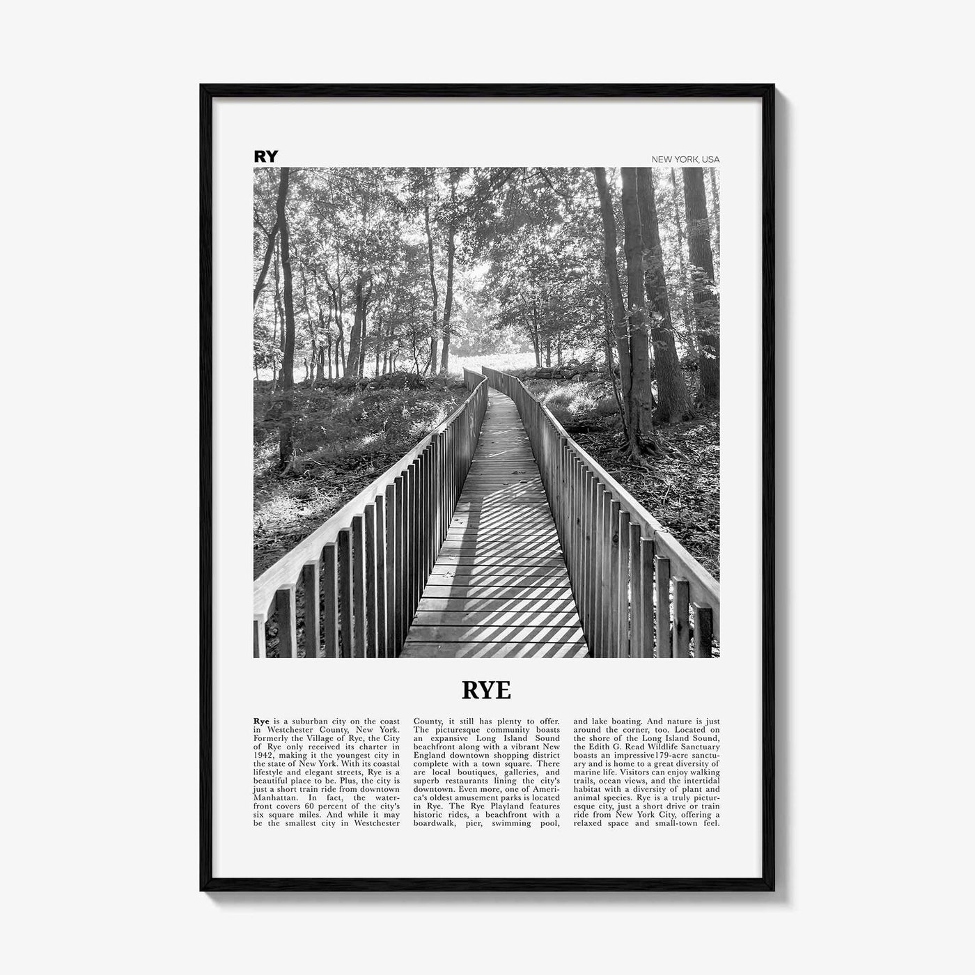 Rye Print Black and White, Rye Wall Art, Rye Poster, Rye Photo, Rye Wall Décor, Rye Map, New York, USA