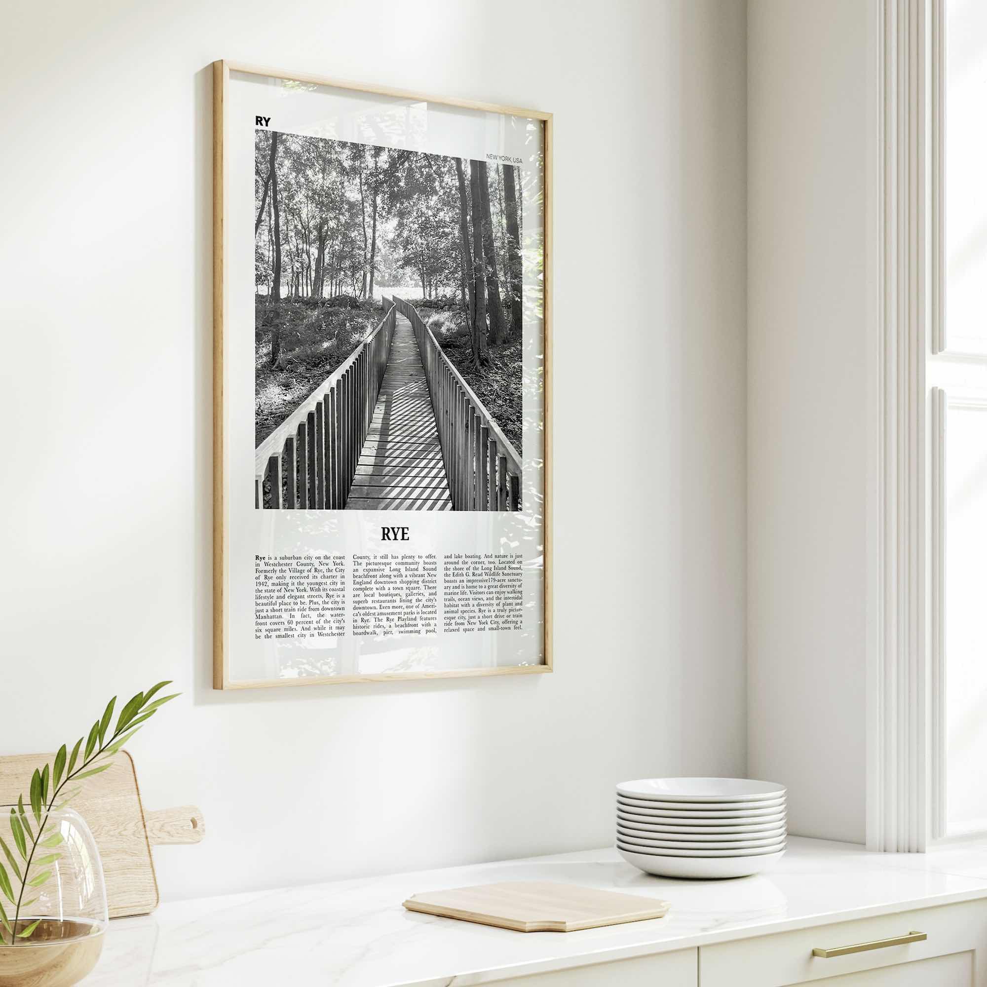 Rye Print Black and White, Rye Wall Art, Rye Poster, Rye Photo, Rye Wall Décor, Rye Map, New York, USA