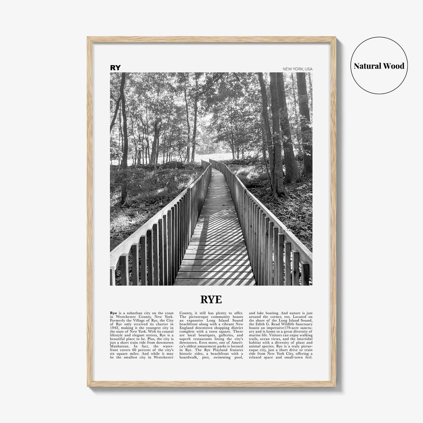 Rye Print Black and White, Rye Wall Art, Rye Poster, Rye Photo, Rye Wall Décor, Rye Map, New York, USA