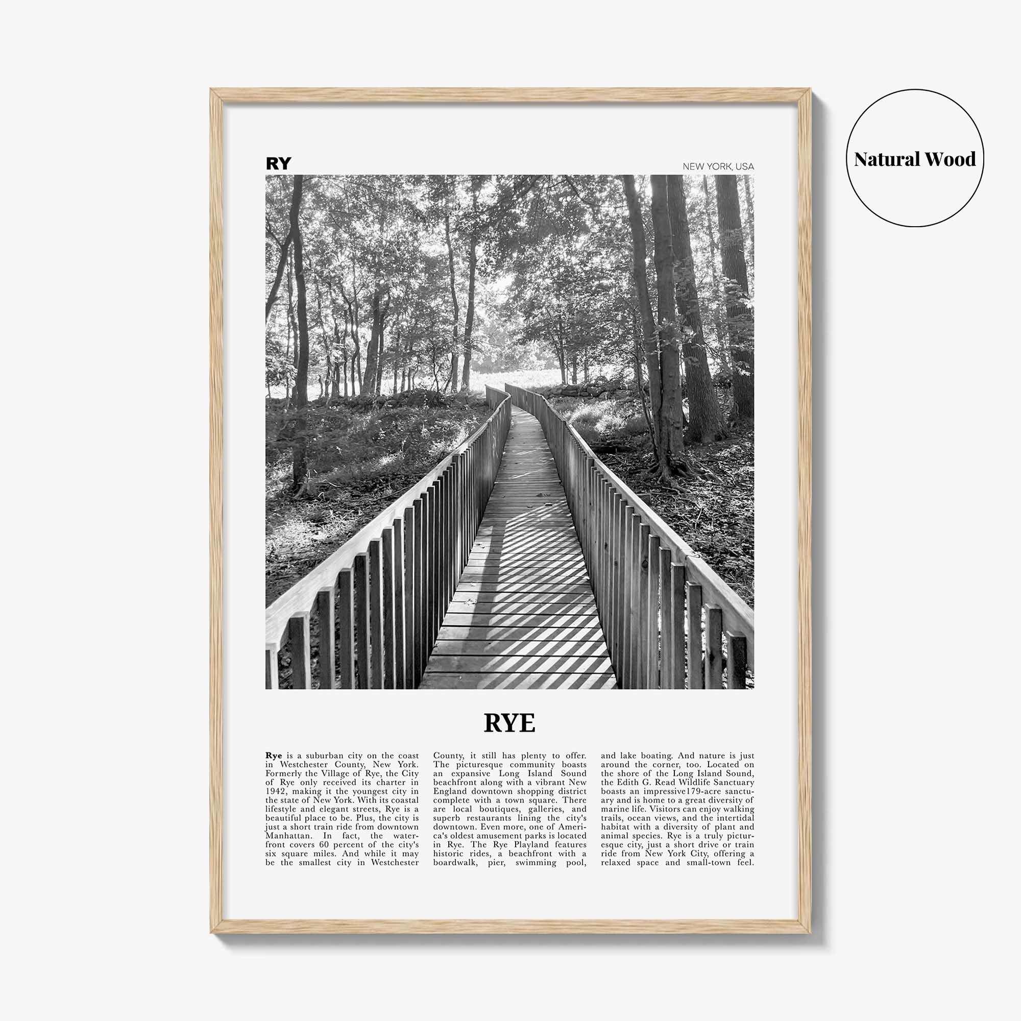 Rye Print Black and White, Rye Wall Art, Rye Poster, Rye Photo, Rye Wall Décor, Rye Map, New York, USA