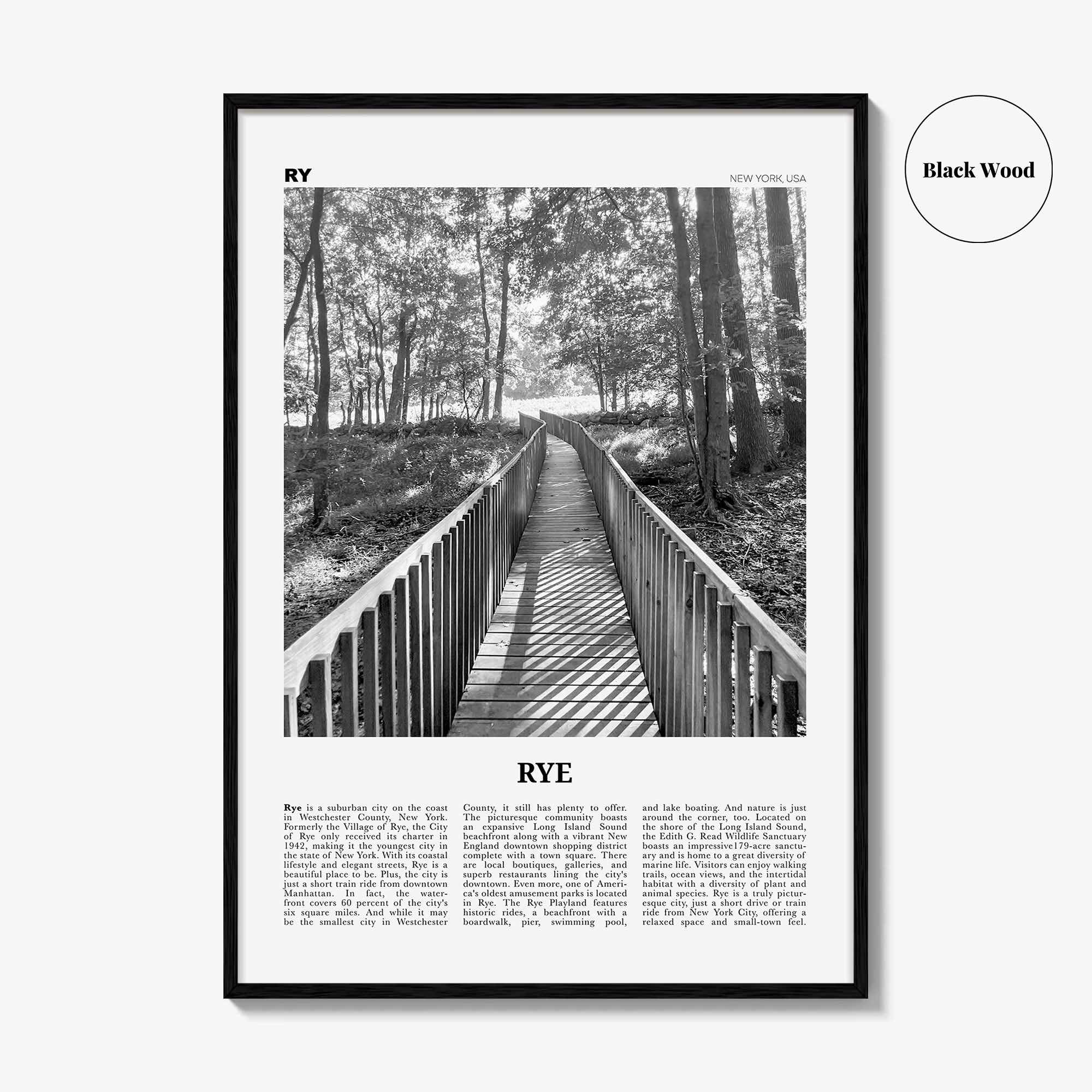 Rye Print Black and White, Rye Wall Art, Rye Poster, Rye Photo, Rye Wall Décor, Rye Map, New York, USA