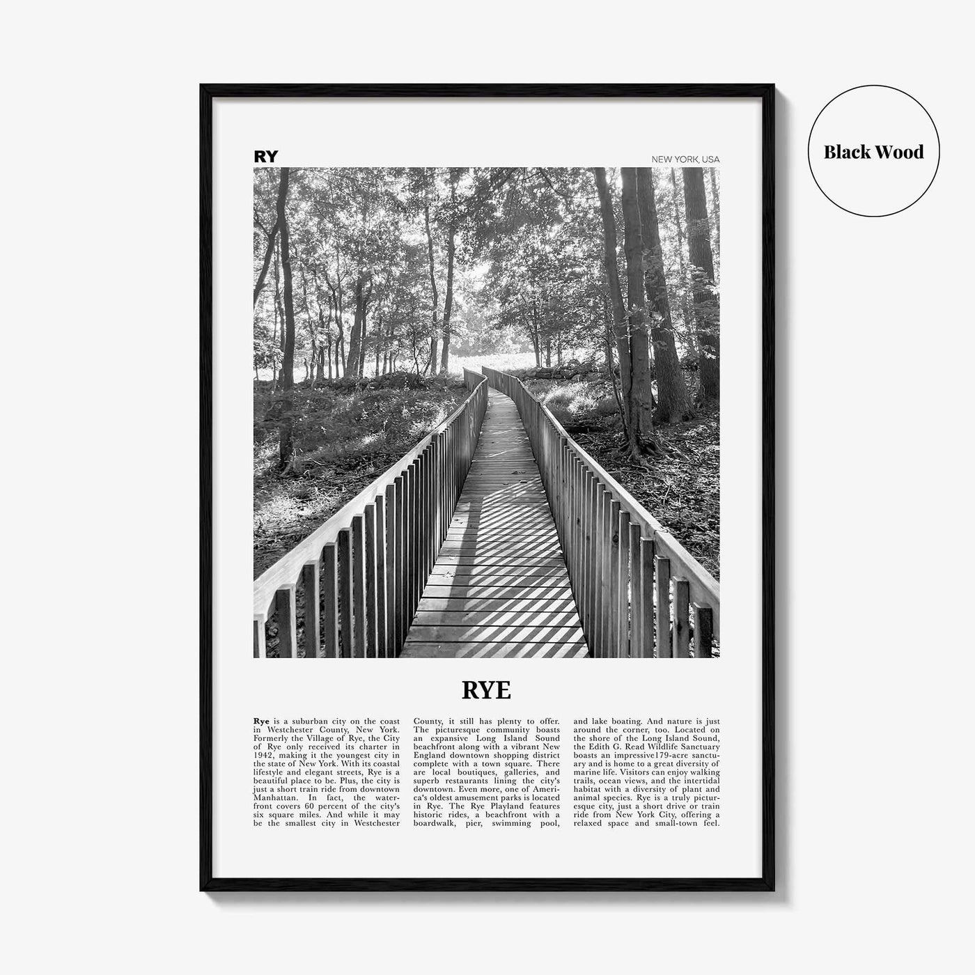 Rye Print Black and White, Rye Wall Art, Rye Poster, Rye Photo, Rye Wall Décor, Rye Map, New York, USA