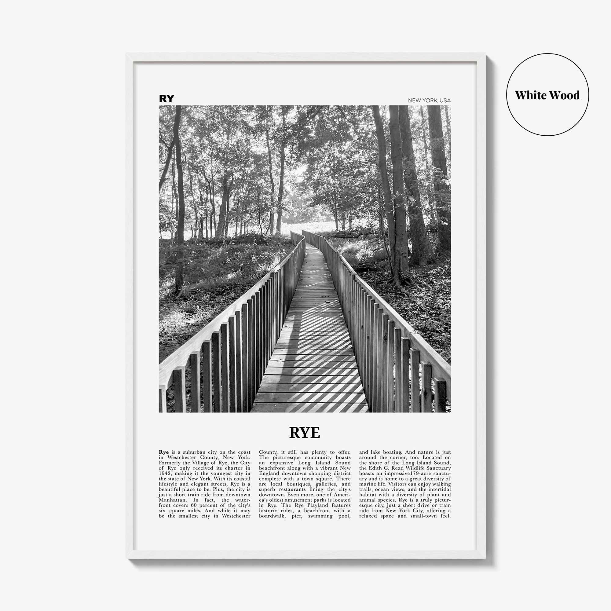 Rye Print Black and White, Rye Wall Art, Rye Poster, Rye Photo, Rye Wall Décor, Rye Map, New York, USA