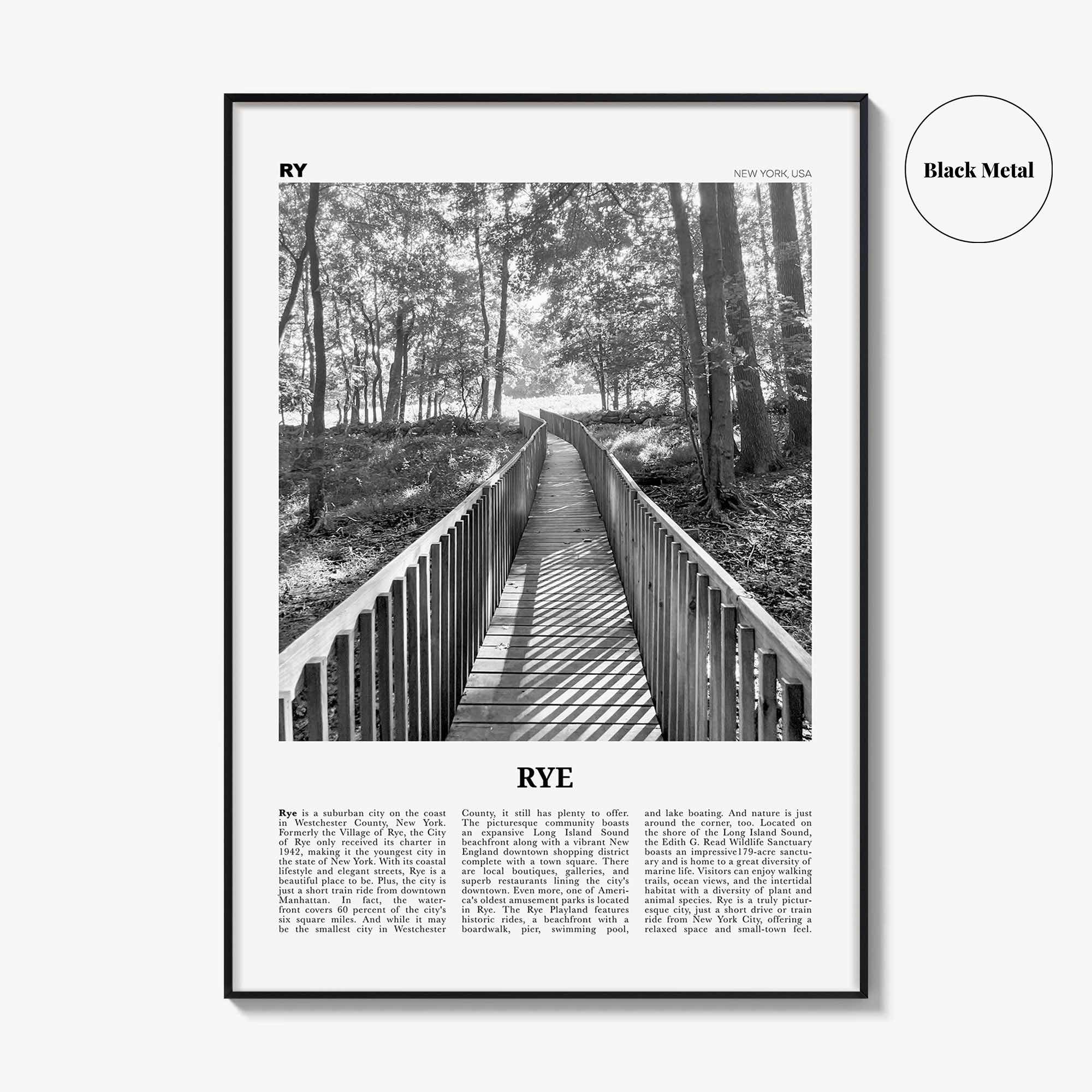 Rye Print Black and White, Rye Wall Art, Rye Poster, Rye Photo, Rye Wall Décor, Rye Map, New York, USA