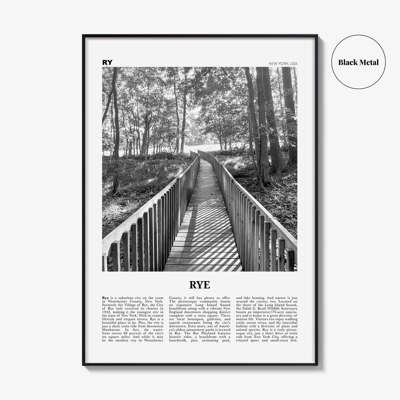 Rye Print Black and White, Rye Wall Art, Rye Poster, Rye Photo, Rye Wall Décor, Rye Map, New York, USA