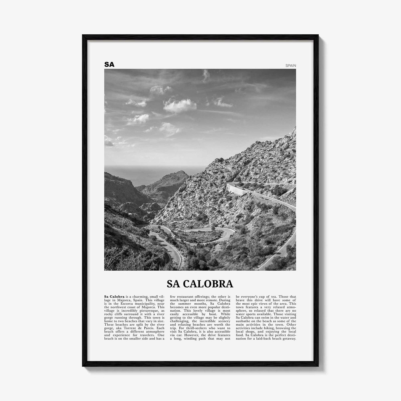 Sa Calobra Print Black and White, Sa Calobra Wall Art, Sa Calobra Poster, Sa Calobra Photo, Sa Calobra Wall Décor, Sa Calobra Map, Spain