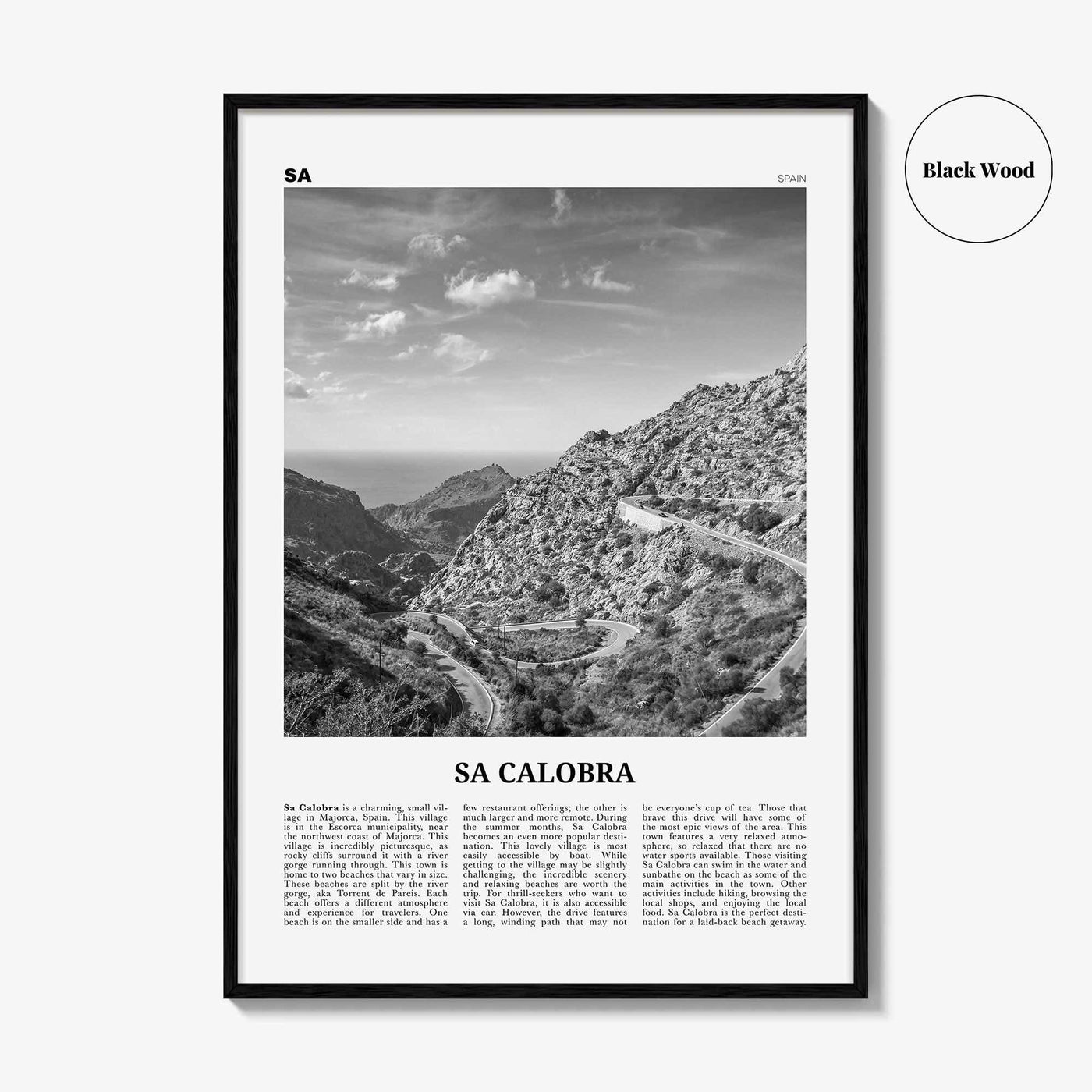 Sa Calobra Print Black and White, Sa Calobra Wall Art, Sa Calobra Poster, Sa Calobra Photo, Sa Calobra Wall Décor, Sa Calobra Map, Spain