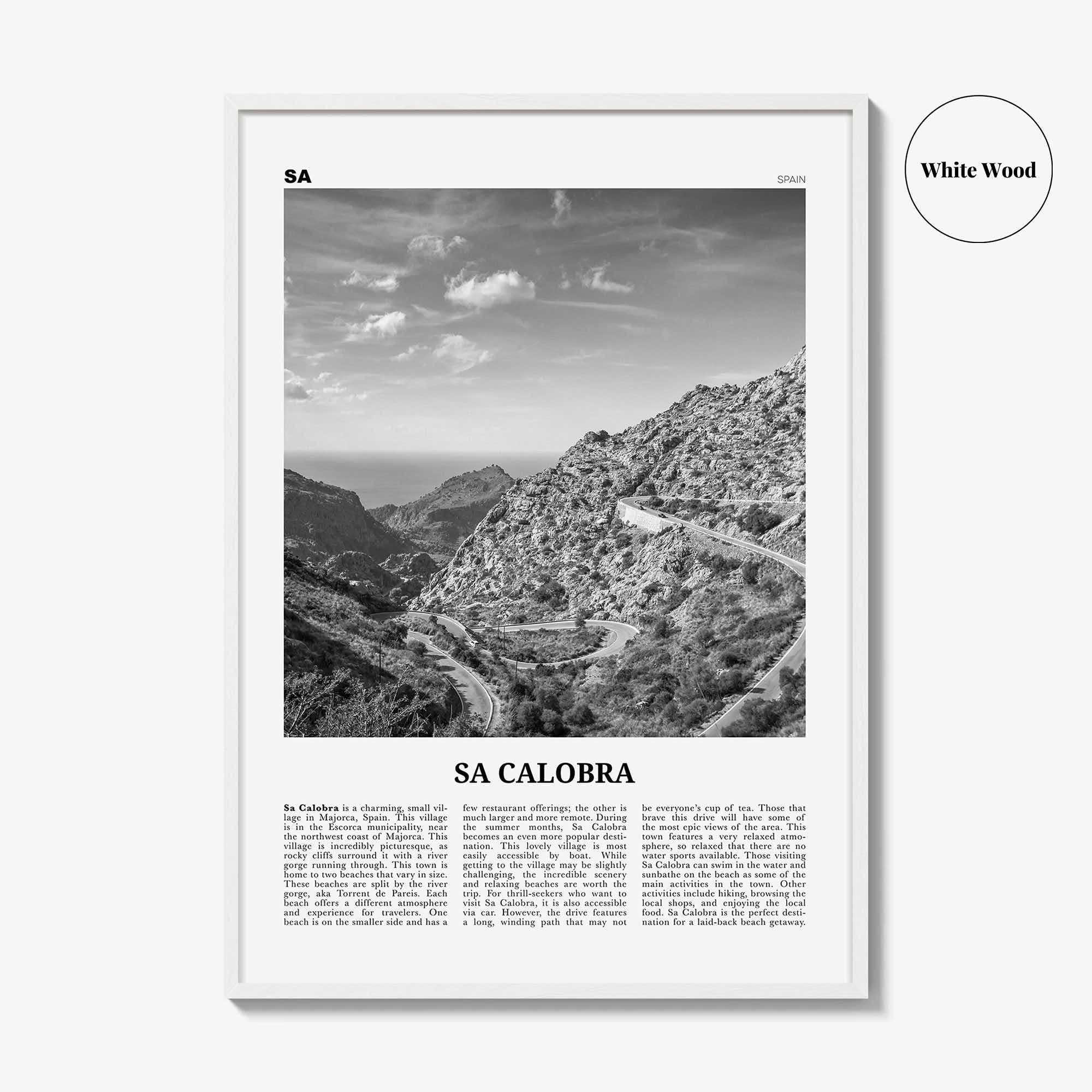 Sa Calobra Print Black and White, Sa Calobra Wall Art, Sa Calobra Poster, Sa Calobra Photo, Sa Calobra Wall Décor, Sa Calobra Map, Spain