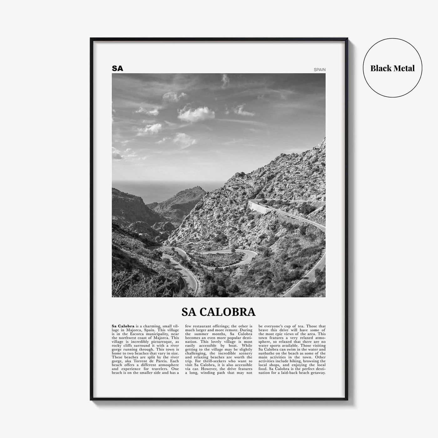 Sa Calobra Print Black and White, Sa Calobra Wall Art, Sa Calobra Poster, Sa Calobra Photo, Sa Calobra Wall Décor, Sa Calobra Map, Spain