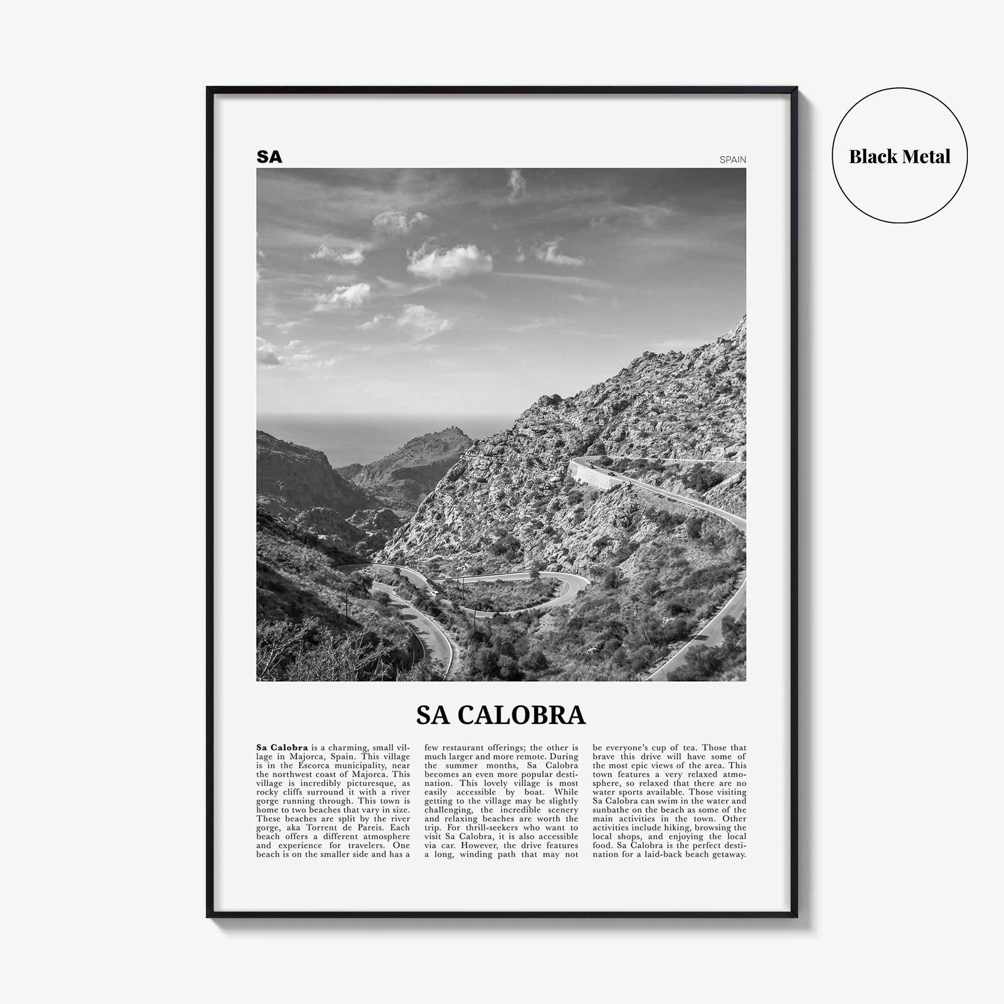 Sa Calobra Print Black and White, Sa Calobra Wall Art, Sa Calobra Poster, Sa Calobra Photo, Sa Calobra Wall Décor, Sa Calobra Map, Spain