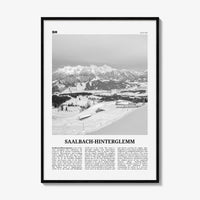 Saalbach Hinterglemm Print Black and White, Saalbach Wall Art, Saalbach Poster, Saalbach Photo, Österreich, Austria, Salzburg, Zell am See