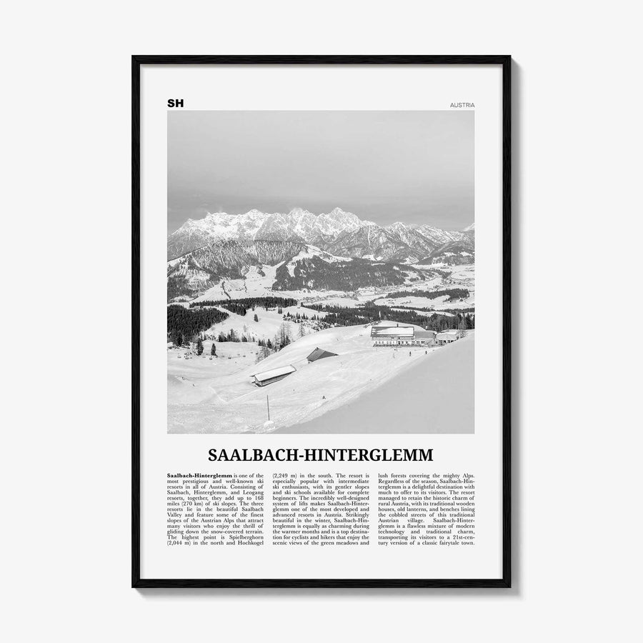 Saalbach Hinterglemm Print Black and White, Saalbach Wall Art, Saalbach Poster, Saalbach Photo, Österreich, Austria, Salzburg, Zell am See