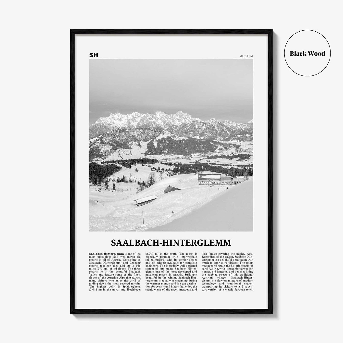 Saalbach Hinterglemm Print Black and White, Saalbach Wall Art, Saalbach Poster, Saalbach Photo, Österreich, Austria, Salzburg, Zell am See