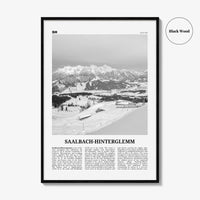 Saalbach Hinterglemm Print Black and White, Saalbach Wall Art, Saalbach Poster, Saalbach Photo, Österreich, Austria, Salzburg, Zell am See