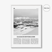 Saalbach Hinterglemm Print Black and White, Saalbach Wall Art, Saalbach Poster, Saalbach Photo, Österreich, Austria, Salzburg, Zell am See