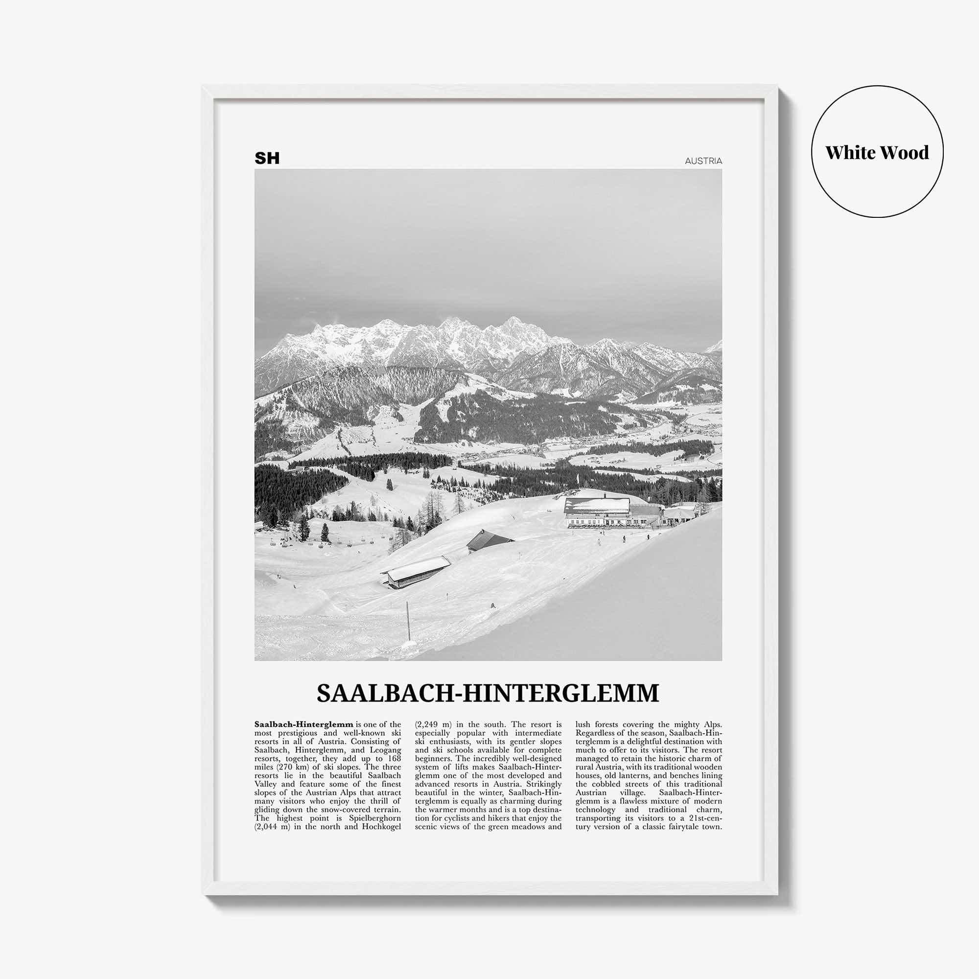 Saalbach Hinterglemm Print Black and White, Saalbach Wall Art, Saalbach Poster, Saalbach Photo, Österreich, Austria, Salzburg, Zell am See