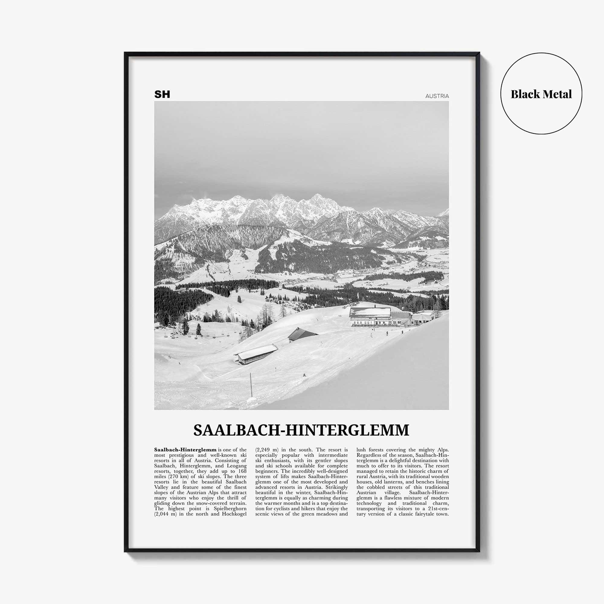 Saalbach Hinterglemm Print Black and White, Saalbach Wall Art, Saalbach Poster, Saalbach Photo, Österreich, Austria, Salzburg, Zell am See
