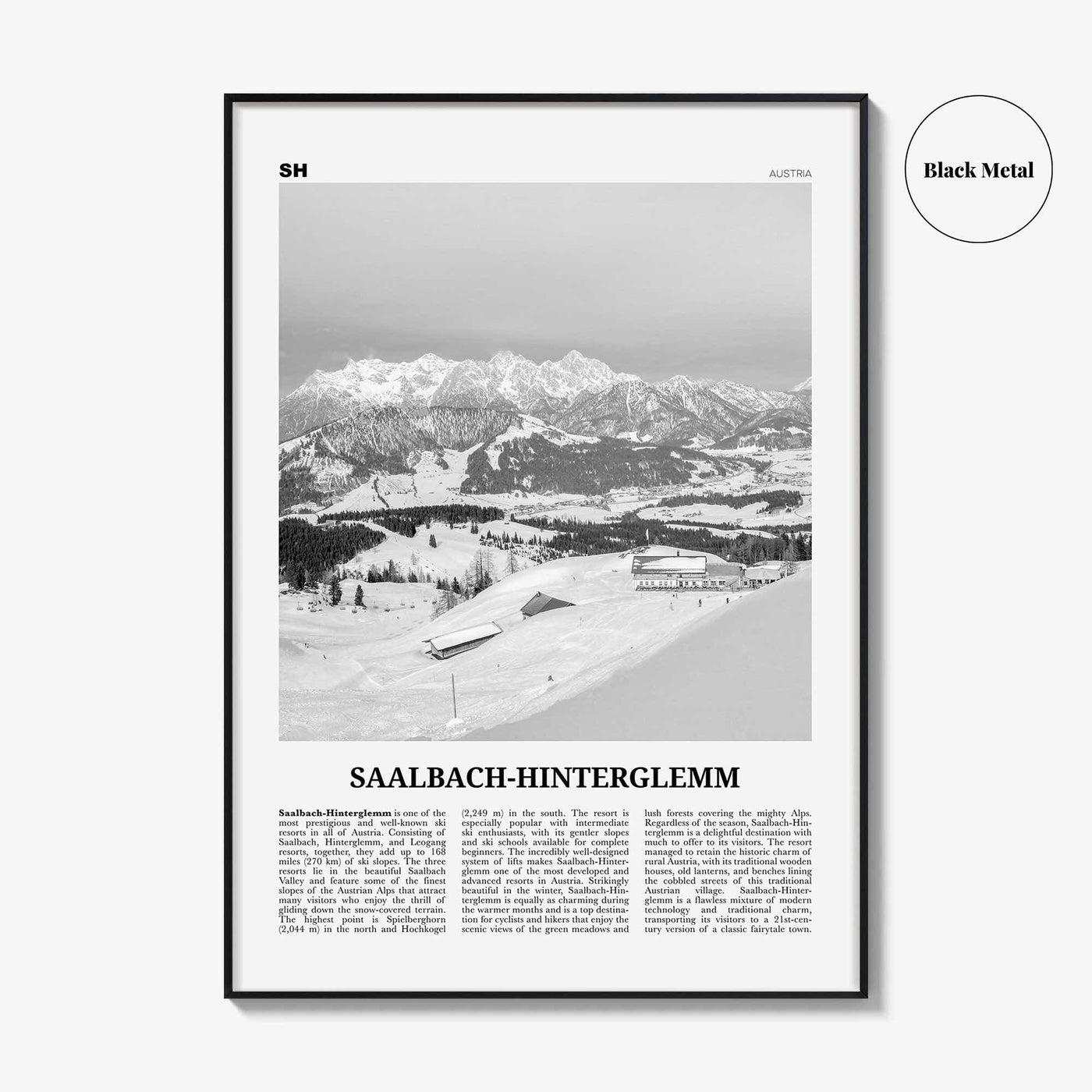Saalbach Hinterglemm Print Black and White, Saalbach Wall Art, Saalbach Poster, Saalbach Photo, Österreich, Austria, Salzburg, Zell am See