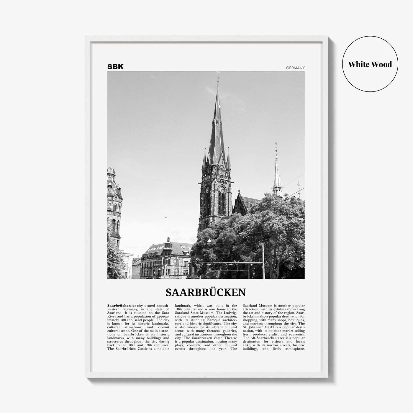 Saarbrucken Print Black and White, Saarbrücken Wall Art, Saarbrücken Poster, Saarbrücken Photo, Saarbrücken Wall Décor, Saarbrücken Map,