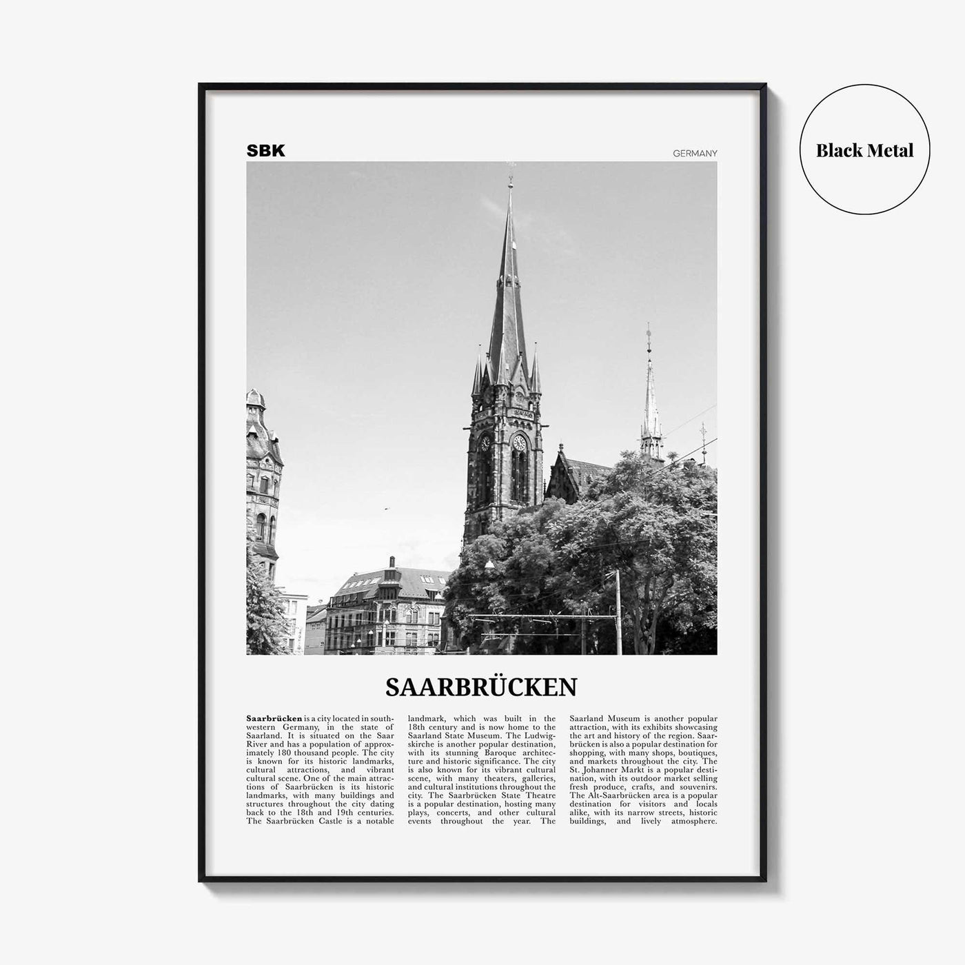 Saarbrucken Print Black and White, Saarbrücken Wall Art, Saarbrücken Poster, Saarbrücken Photo, Saarbrücken Wall Décor, Saarbrücken Map,