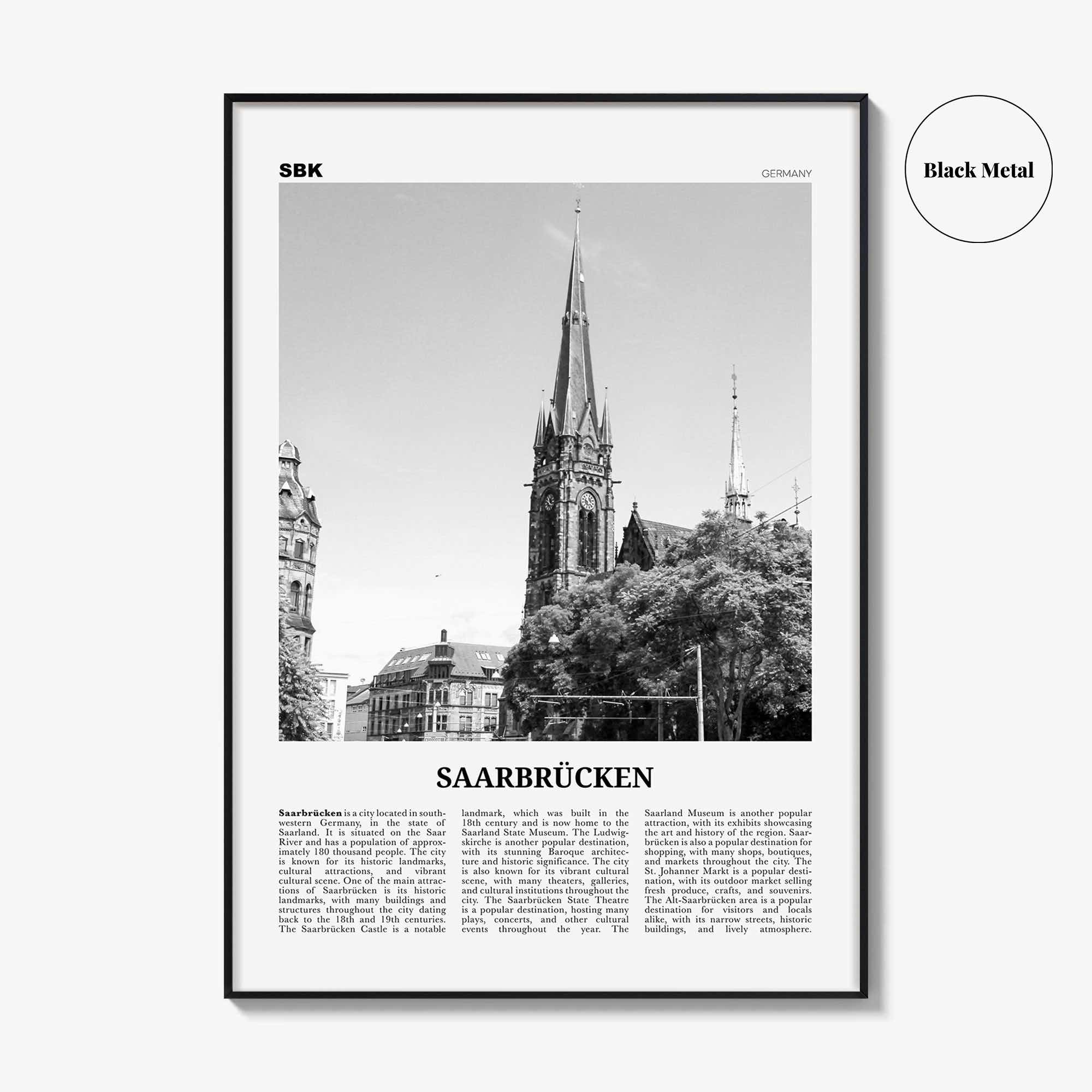 Saarbrucken Print Black and White, Saarbrücken Wall Art, Saarbrücken Poster, Saarbrücken Photo, Saarbrücken Wall Décor, Saarbrücken Map,