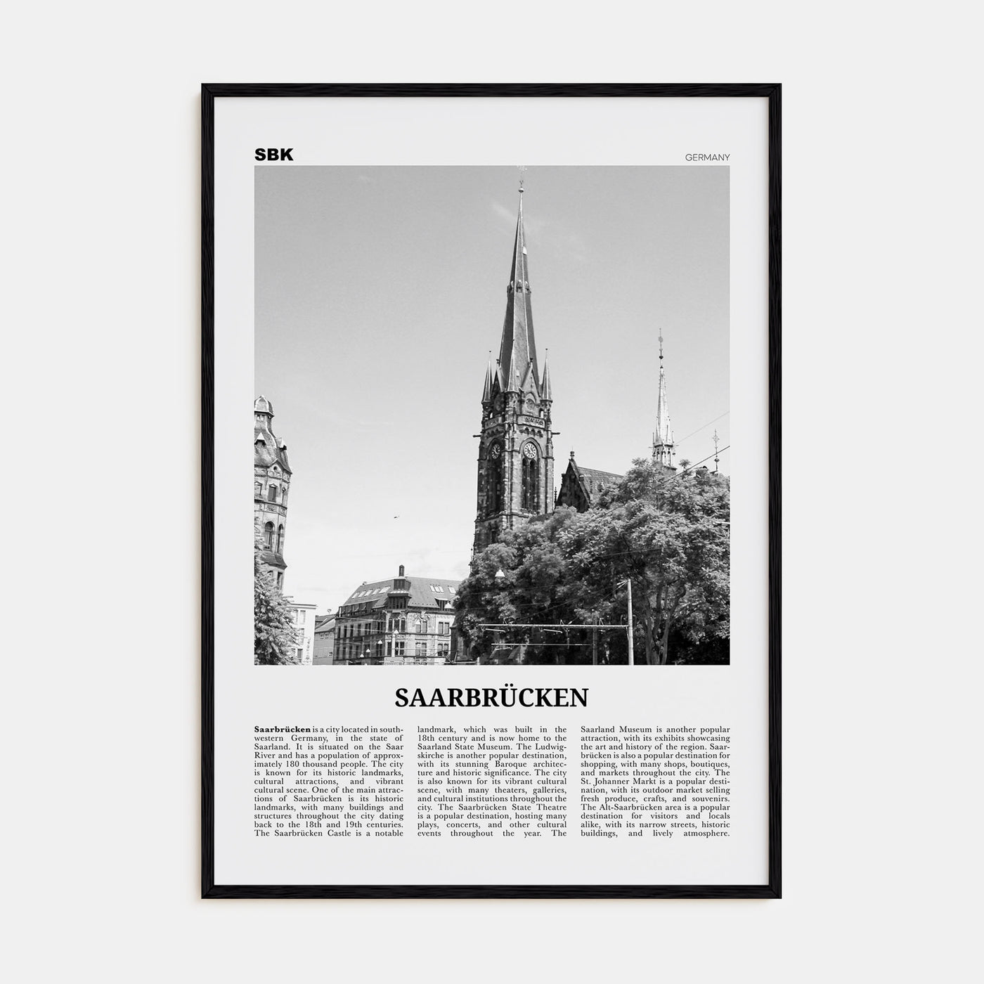 Saarbrücken Travel B&W Poster