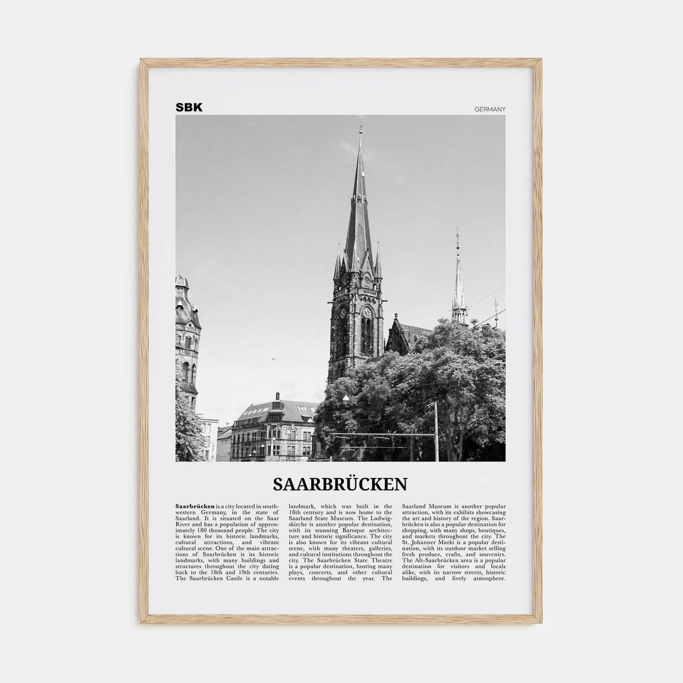 Saarbrücken Travel B&W Poster