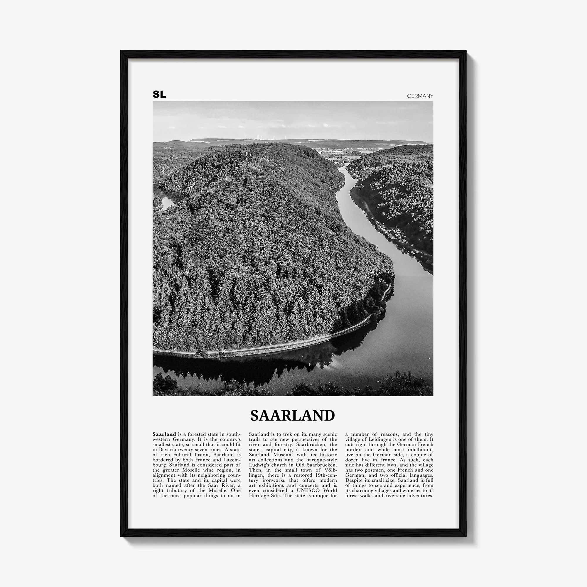 Saarland Print Black and White, Saarland Wall Art, Saarland Poster, Saarland Photo, Saarland Wall Décor, Saarland Map, Germany