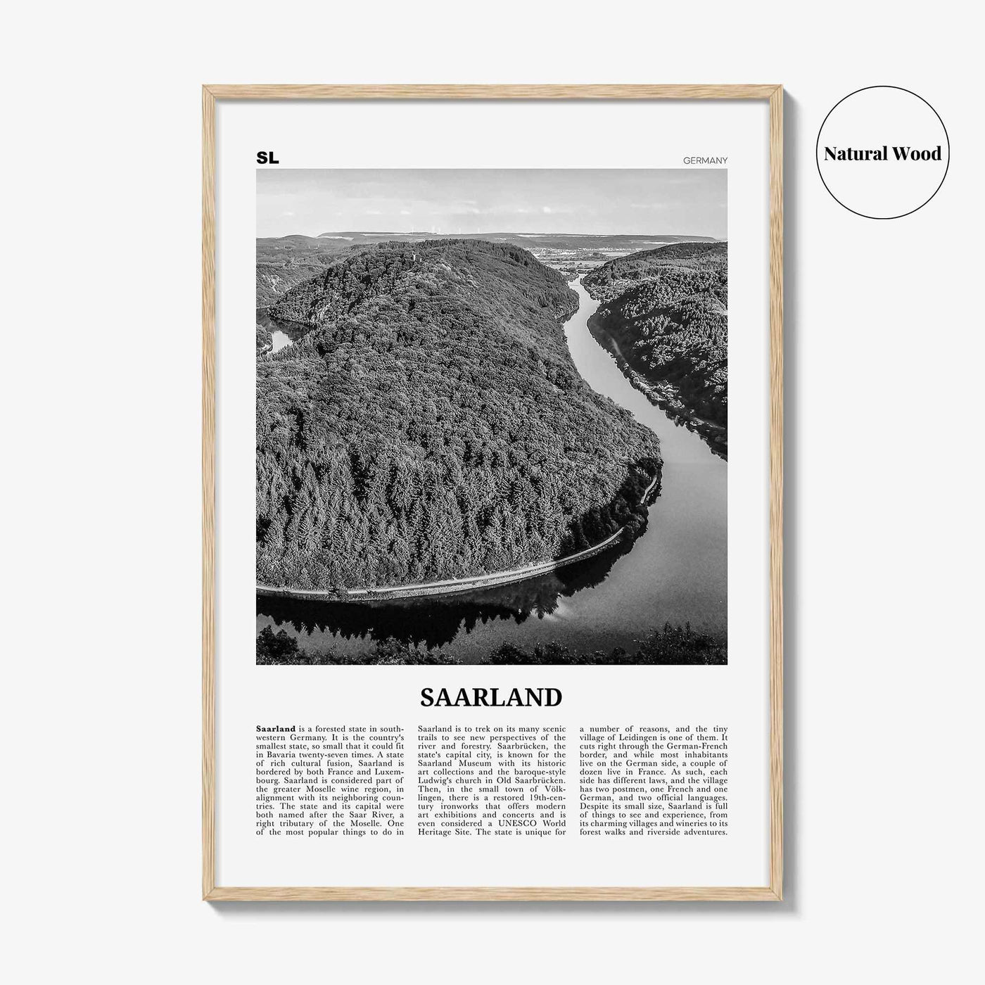 Saarland Print Black and White, Saarland Wall Art, Saarland Poster, Saarland Photo, Saarland Wall Décor, Saarland Map, Germany