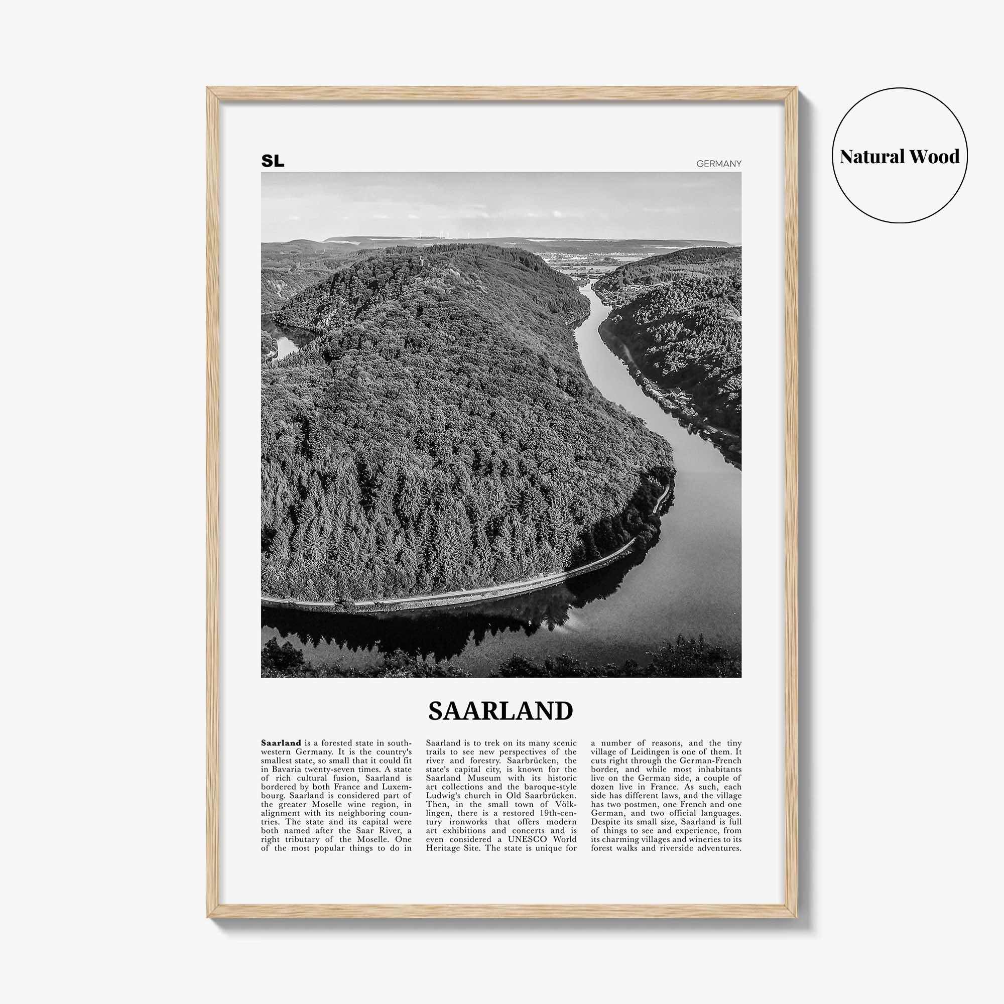 Saarland Print Black and White, Saarland Wall Art, Saarland Poster, Saarland Photo, Saarland Wall Décor, Saarland Map, Germany