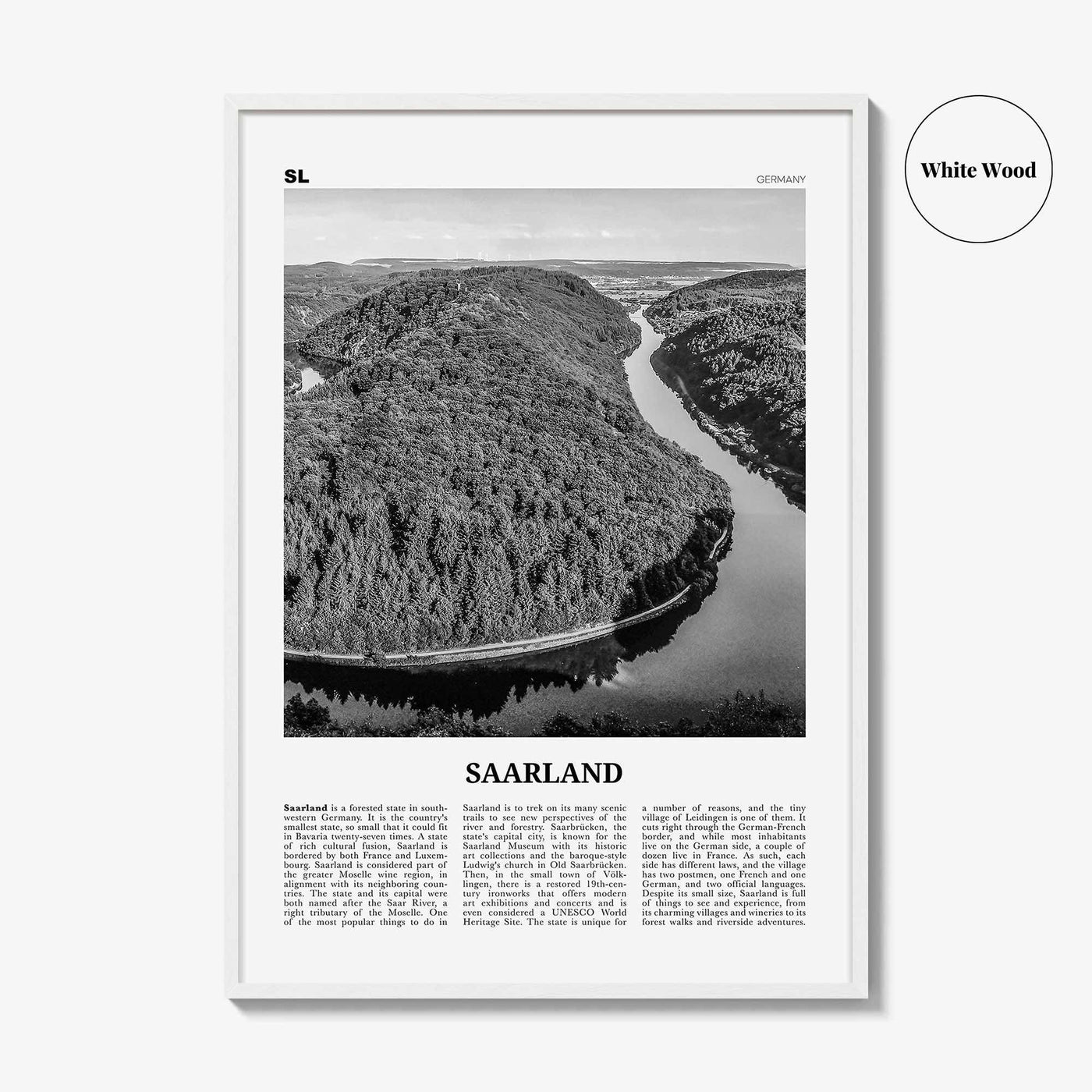 Saarland Print Black and White, Saarland Wall Art, Saarland Poster, Saarland Photo, Saarland Wall Décor, Saarland Map, Germany