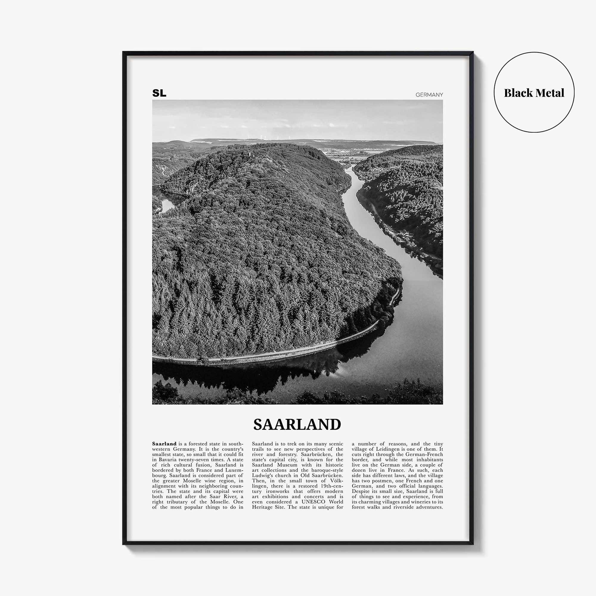 Saarland Print Black and White, Saarland Wall Art, Saarland Poster, Saarland Photo, Saarland Wall Décor, Saarland Map, Germany