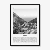 Saba Print Black and White, Saba Wall Art, Saba Poster, Saba Photo, Saba Wall Décor, Saba Map, Caribbean