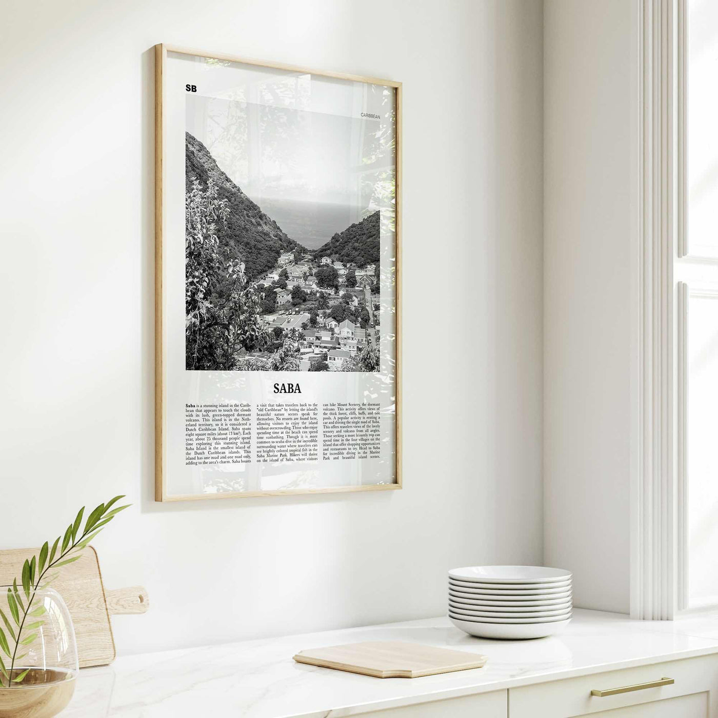 Saba Print Black and White, Saba Wall Art, Saba Poster, Saba Photo, Saba Wall Décor, Saba Map, Caribbean