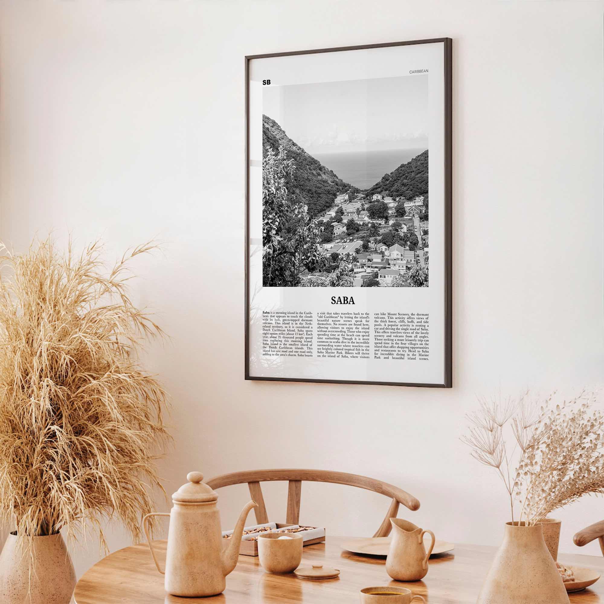 Saba Print Black and White, Saba Wall Art, Saba Poster, Saba Photo, Saba Wall Décor, Saba Map, Caribbean