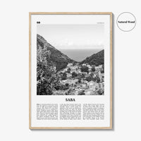 Saba Print Black and White, Saba Wall Art, Saba Poster, Saba Photo, Saba Wall Décor, Saba Map, Caribbean