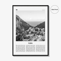 Saba Print Black and White, Saba Wall Art, Saba Poster, Saba Photo, Saba Wall Décor, Saba Map, Caribbean