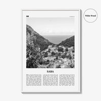 Saba Print Black and White, Saba Wall Art, Saba Poster, Saba Photo, Saba Wall Décor, Saba Map, Caribbean