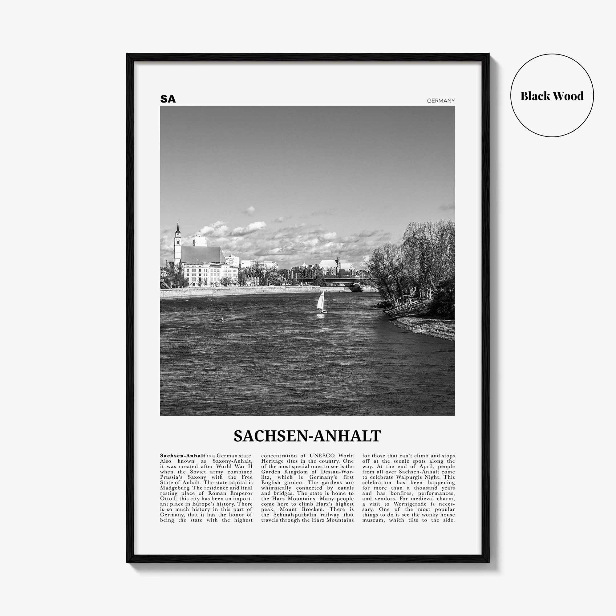Sachsen Anhalt Print Black and White, Sachsen-Anhalt Wall Art, Sachsen-Anhalt Poster, Sachsen-Anhalt Photo, Sachsen-Anhalt Map, Germany