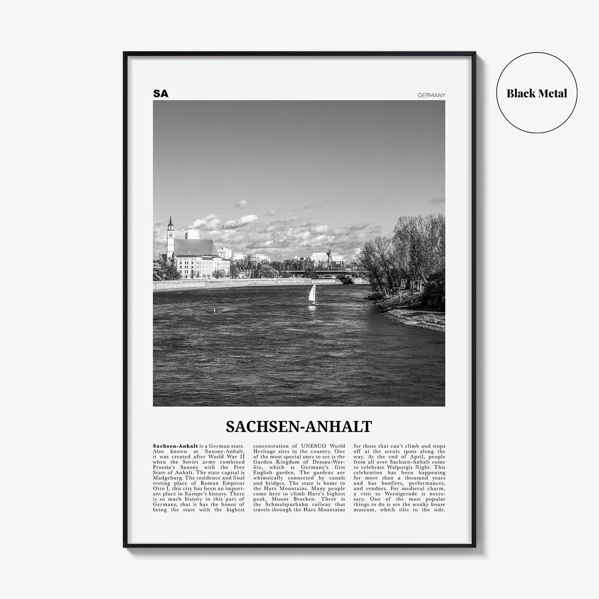 Sachsen Anhalt Print Black and White, Sachsen-Anhalt Wall Art, Sachsen-Anhalt Poster, Sachsen-Anhalt Photo, Sachsen-Anhalt Map, Germany