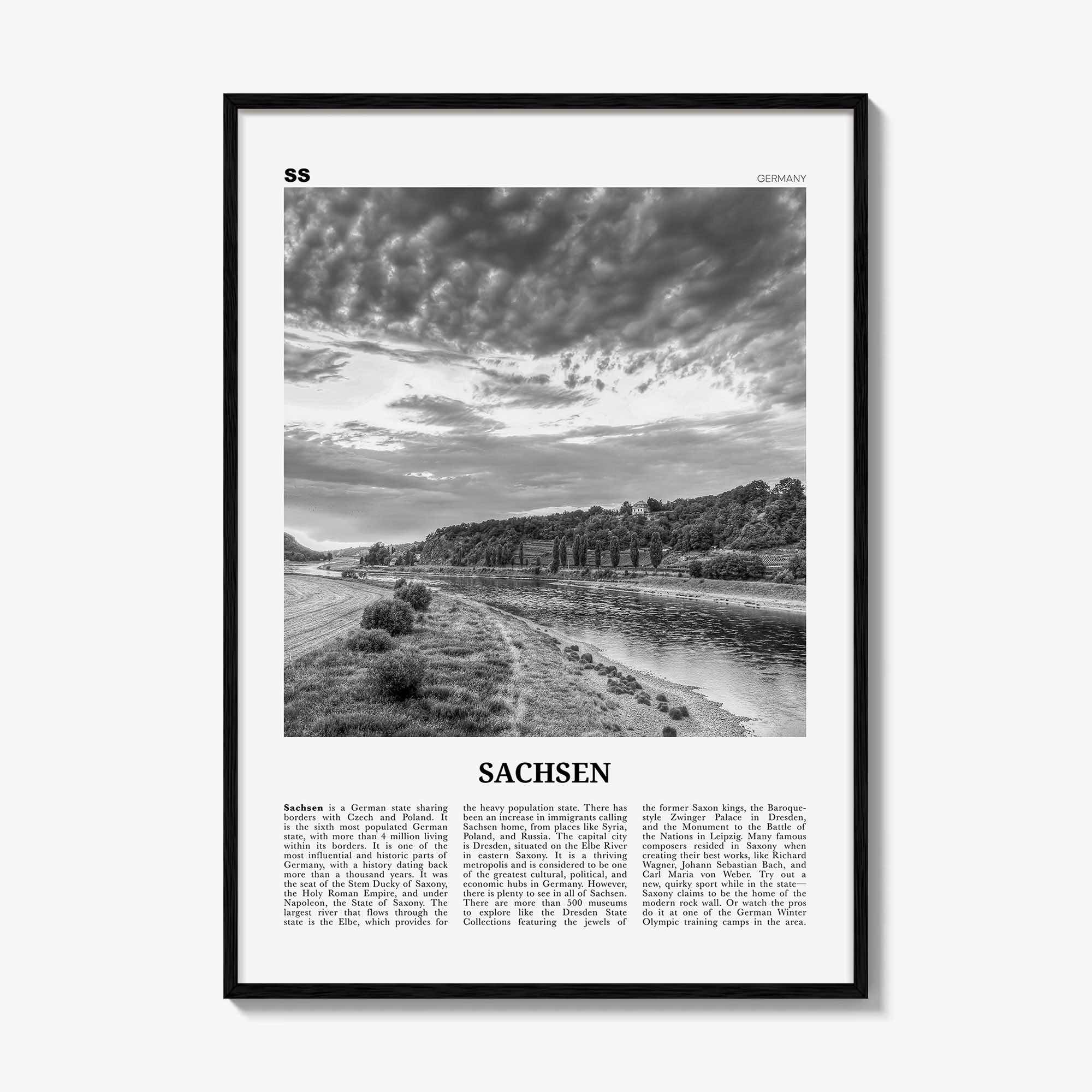 Sachsen Print Black and White, Sachsen Wall Art, Sachsen Poster, Sachsen Photo, Sachsen Wall Décor, Sachsen Map, Germany