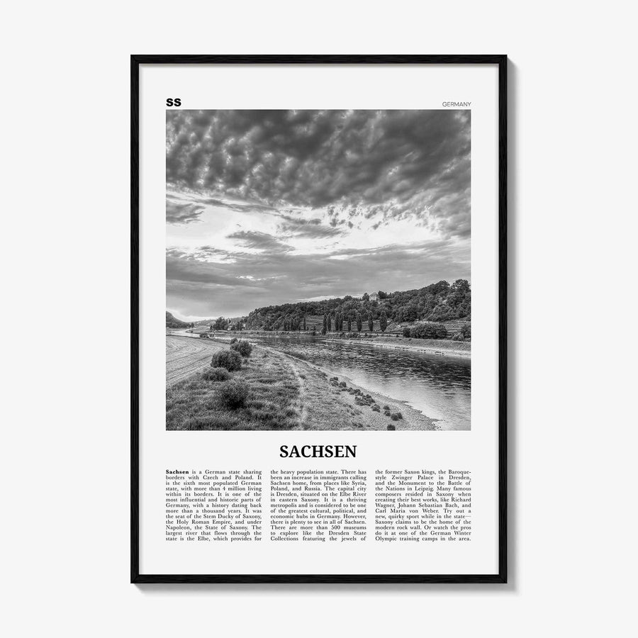 Sachsen Print Black and White, Sachsen Wall Art, Sachsen Poster, Sachsen Photo, Sachsen Wall Décor, Sachsen Map, Germany